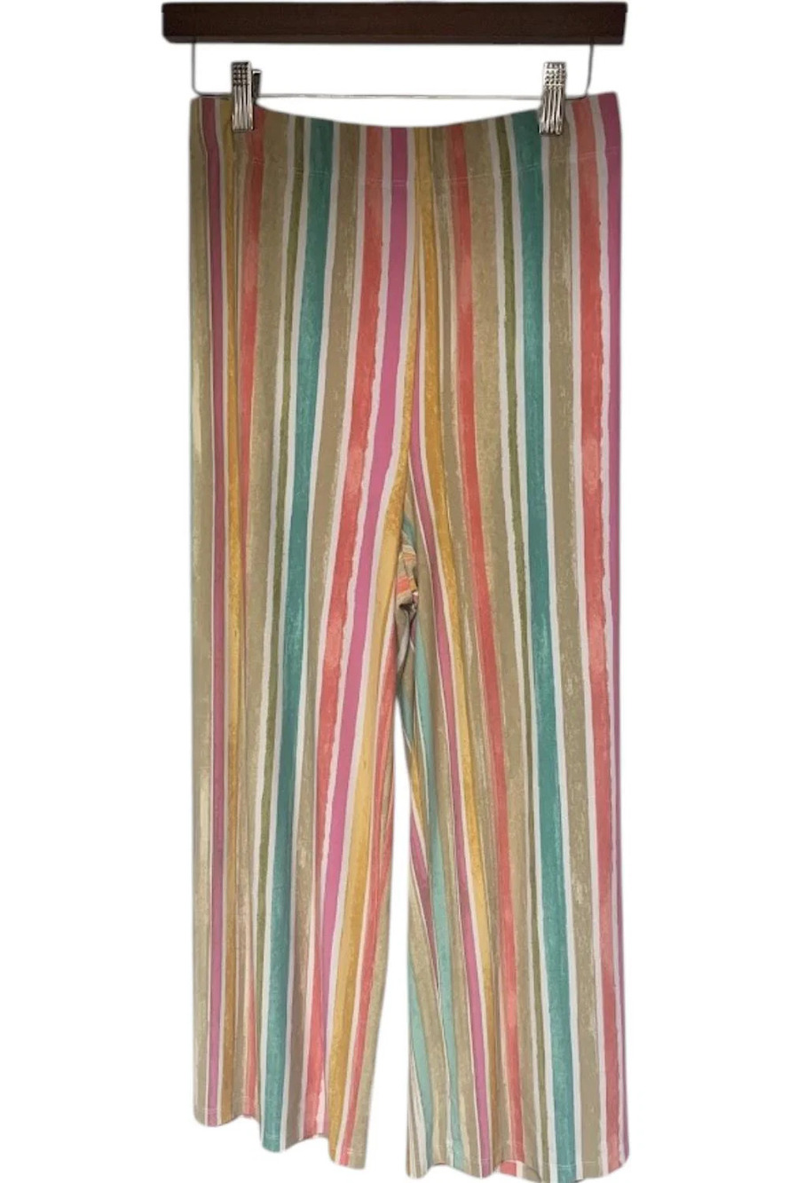 Susan Graver Women`s Printed Wide-Leg Crop Pants Rose/Mint - Petite